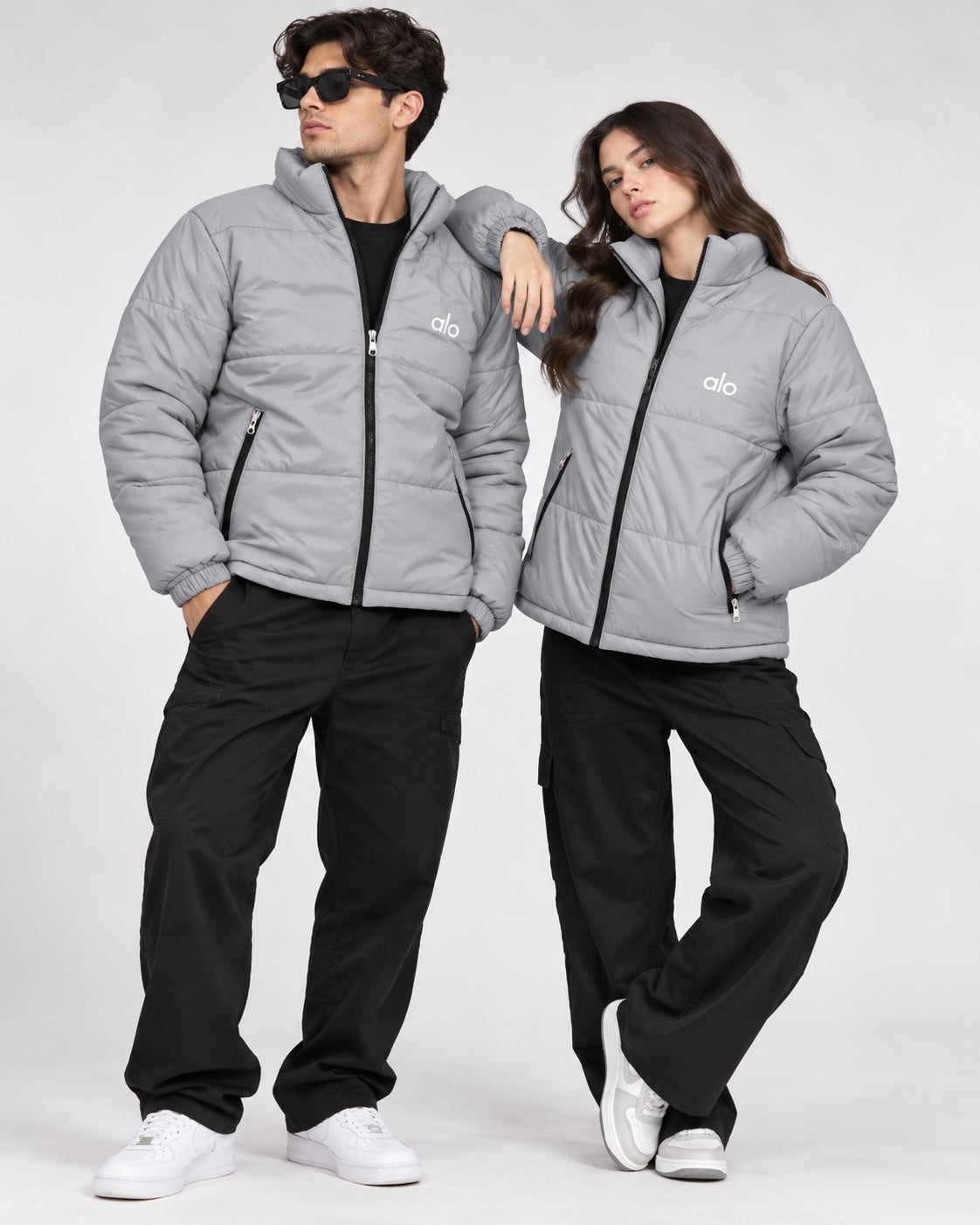 AL0 Grey Puffer Jacket – Unisex Quilted Full-Zip Winter Jacket