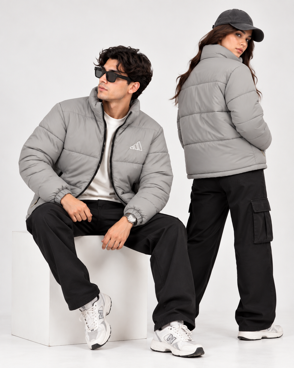 Adi Grey Puffer Jacket – Unisex Quilted Full-Zip Winter Jacket