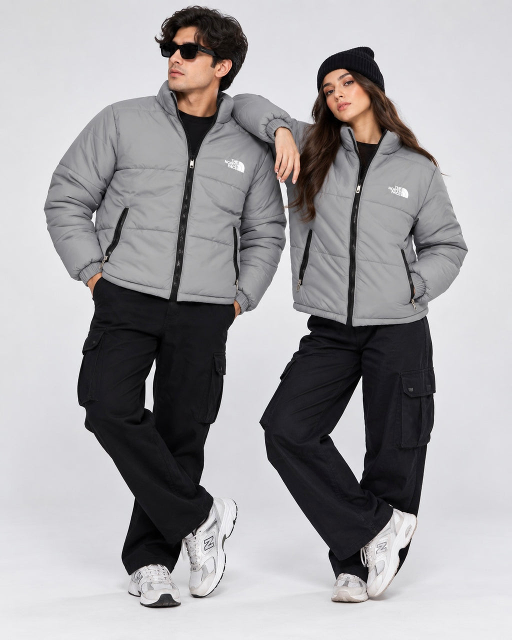 NF Grey Puffer Jacket – Unisex Full-Zip Winter Jacket