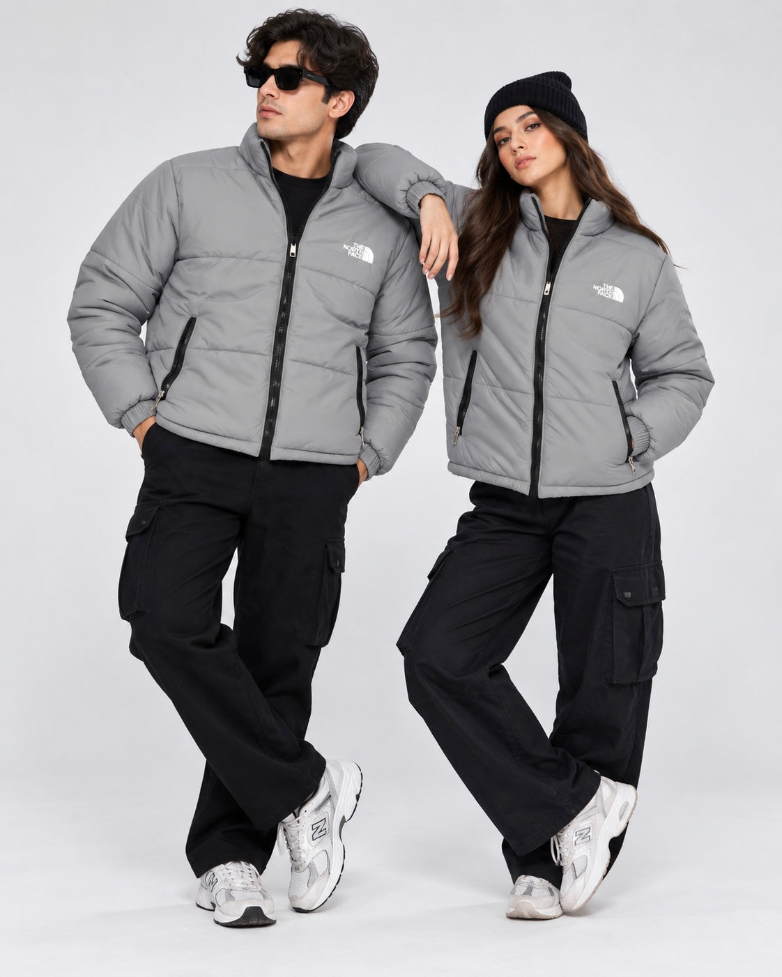 NF Grey Puffer Jacket – Unisex Full-Zip Winter Jacket