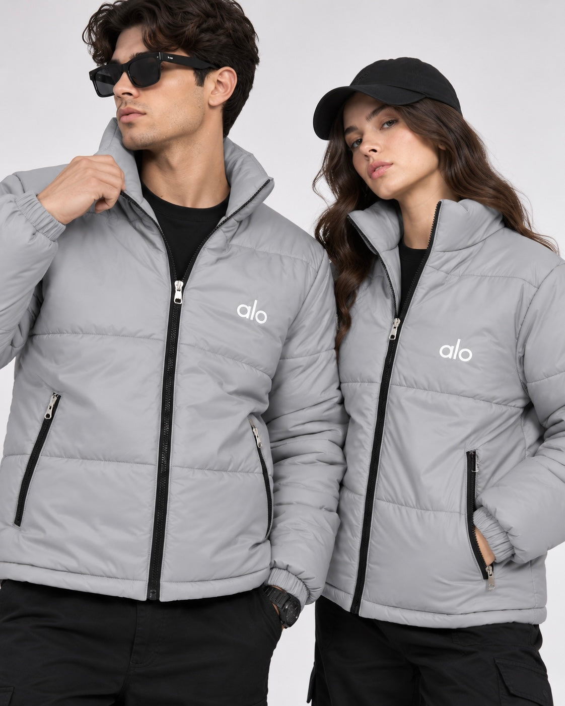 AL0 Grey Puffer Jacket – Unisex Quilted Full-Zip Winter Jacket