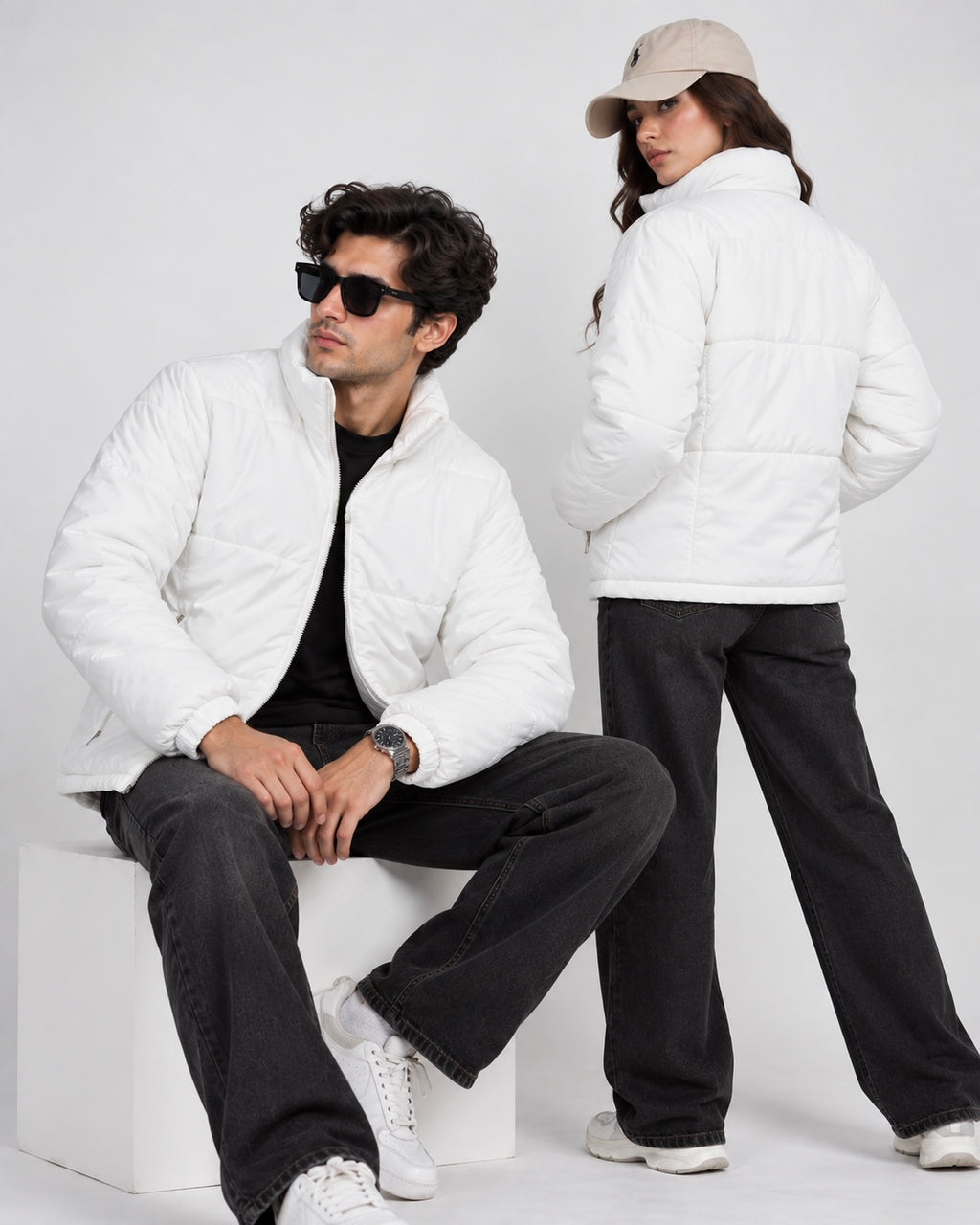 ZR Quilted White Puffer Jacket – Unisex Full-Zip Winter Jacket