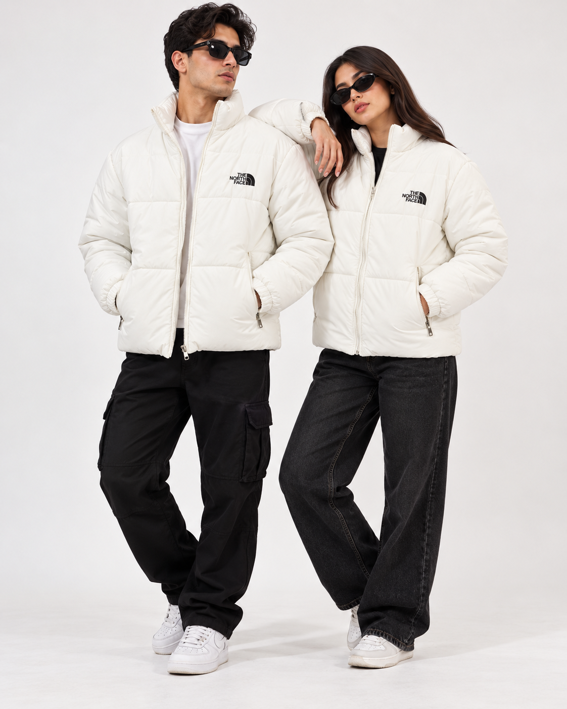 NF White Puffer Jacket – Unisex Full-Zip Winter Jacket