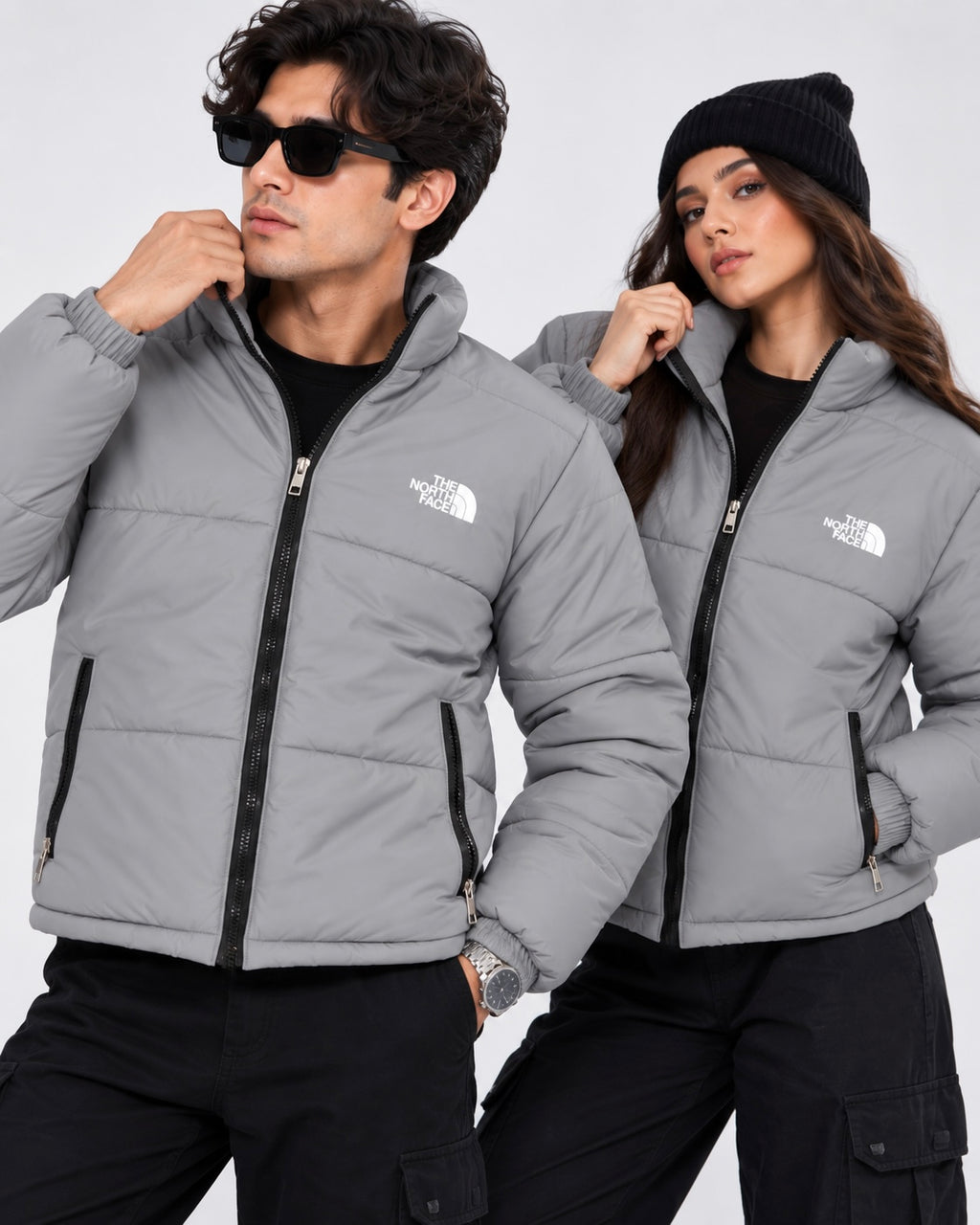 NF Grey Puffer Jacket – Unisex Full-Zip Winter Jacket