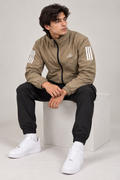 Adi Classic 3-Stripe Beige Windbreaker Jacket – Lightweight Full-Zip Sports Jacket