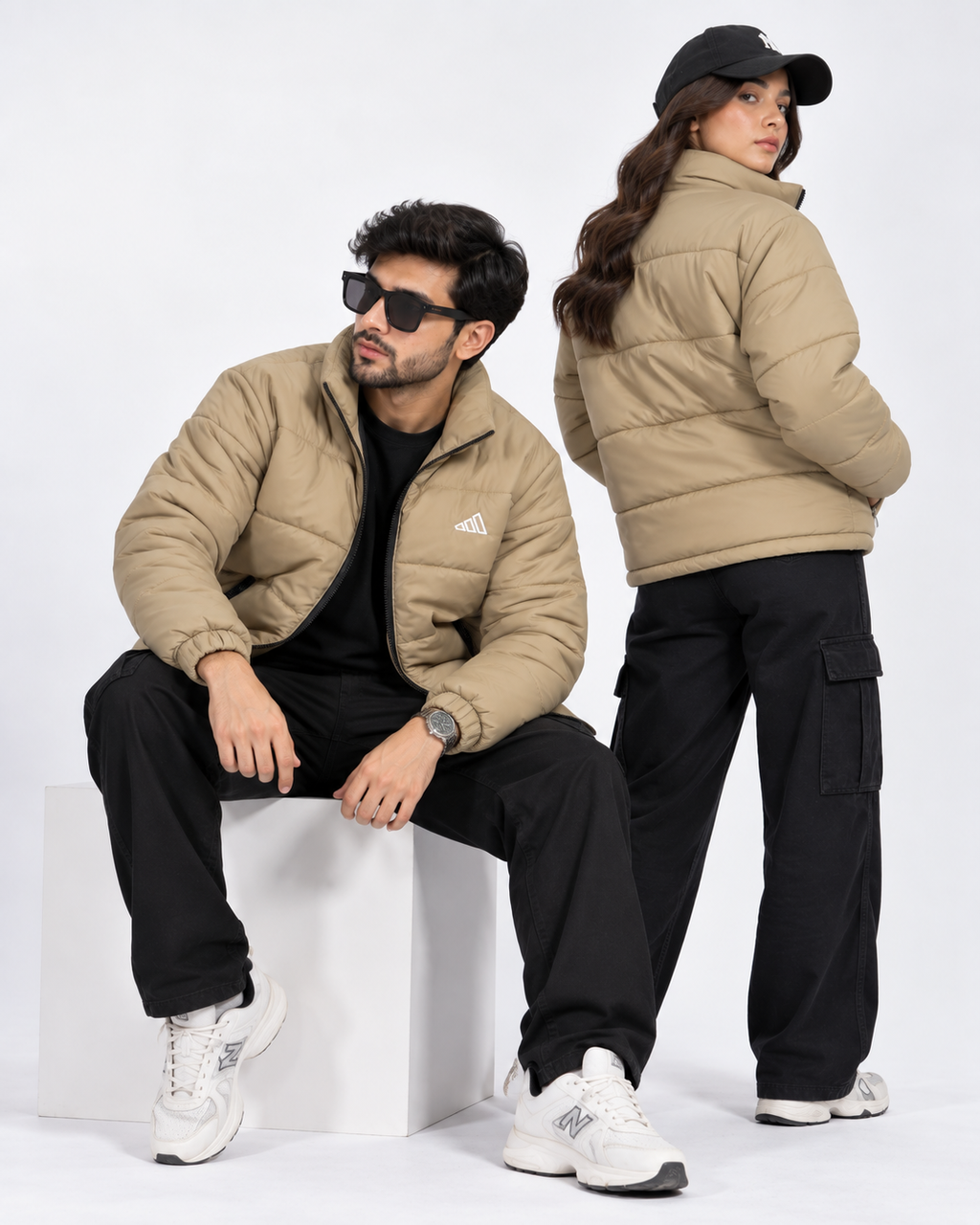 Adi Beige Puffer Jacket – Unisex Quilted Full-Zip Winter Jacket