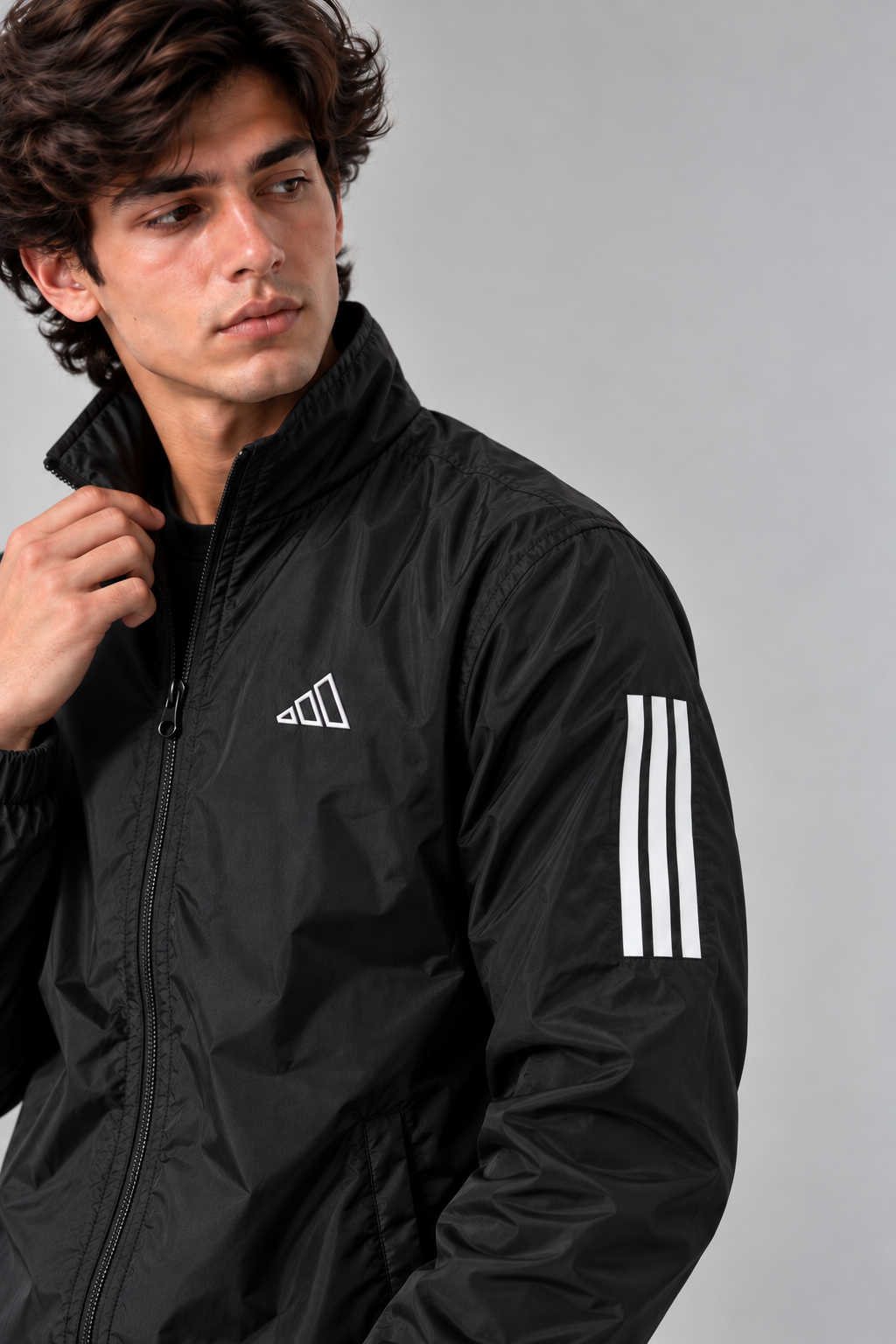 Adi Classic 3-Stripe Black Windbreaker Jacket | Lightweight Full-Zip Sportswear