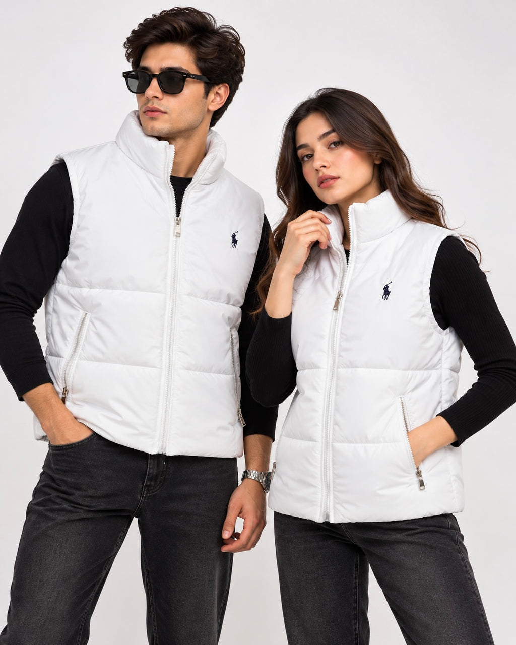 RL White Sleeveless Puffer Vest – Unisex Full-Zip Quilted Vest