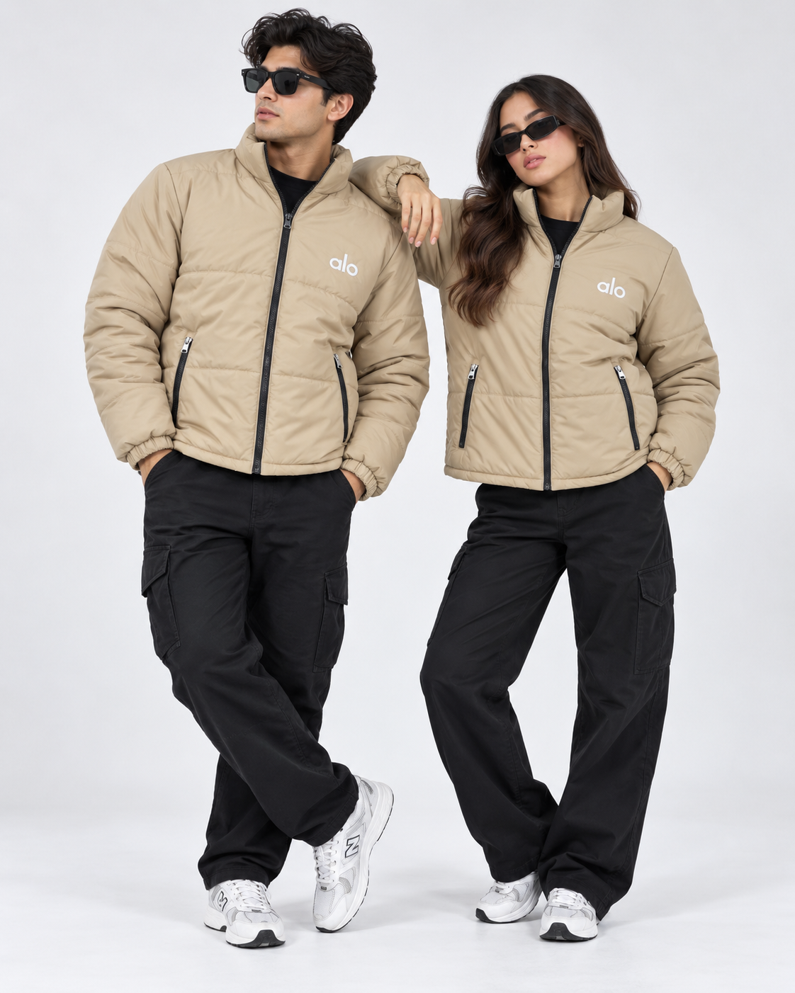 AL0 Beige Puffer Jacket – Unisex Quilted Full-Zip Winter Jacket