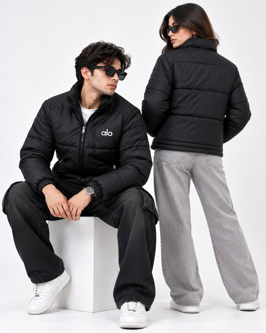 AL0 Black Puffer Jacket – Unisex Quilted Full-Zip Winter Jacket