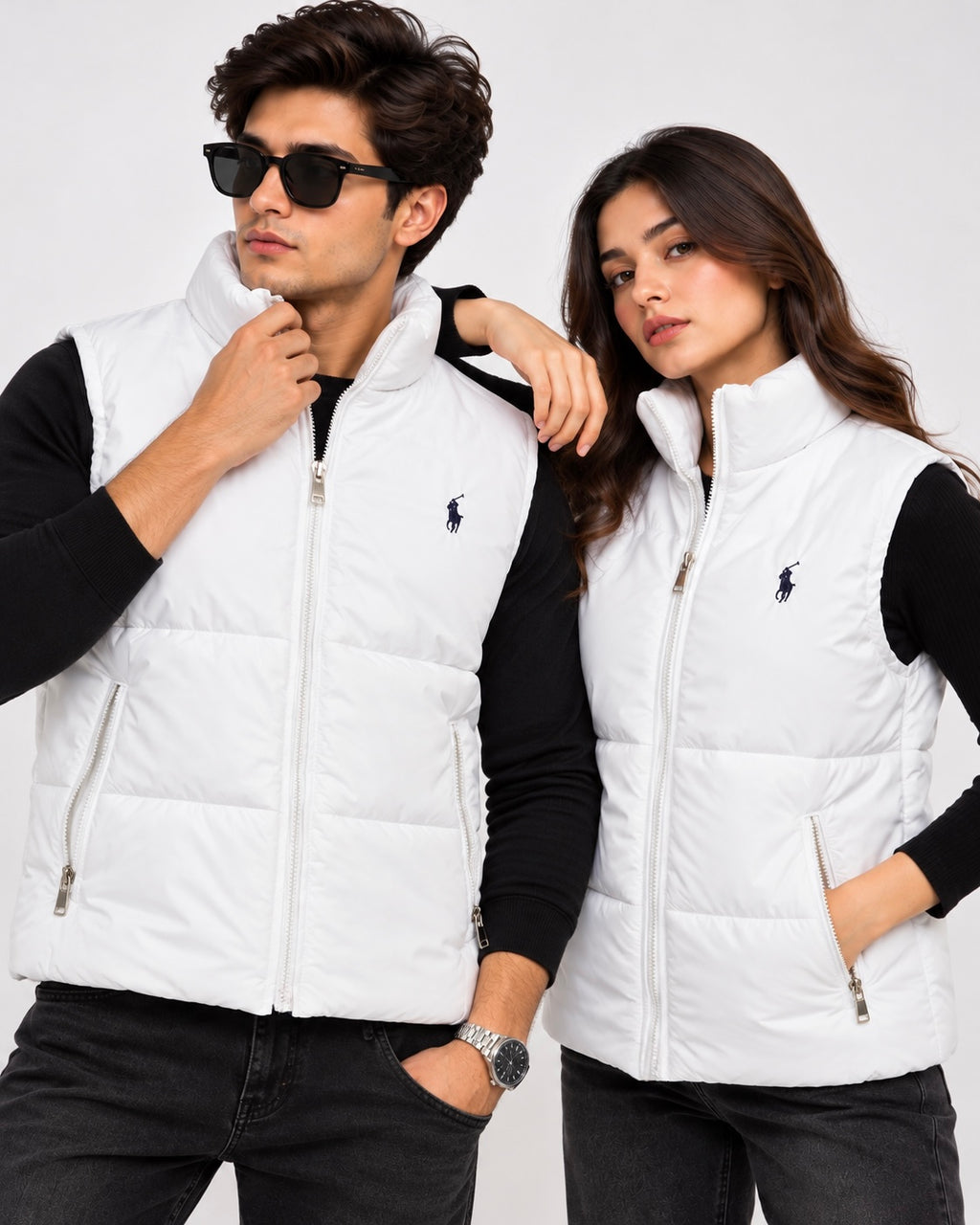 RL White Sleeveless Puffer Vest – Unisex Full-Zip Quilted Vest