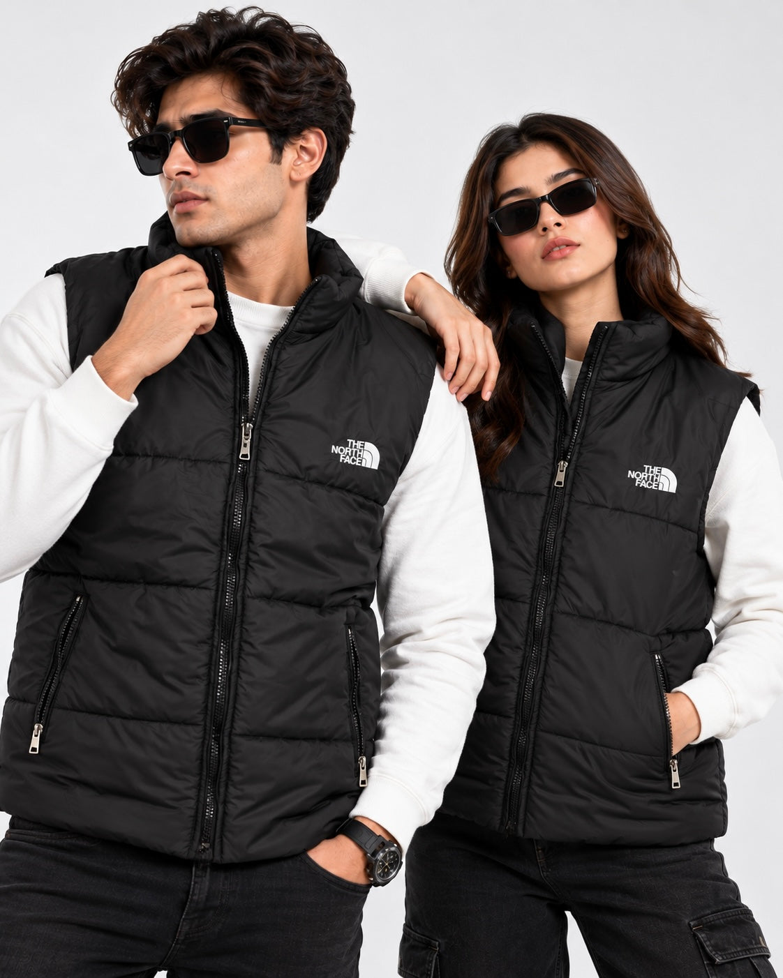 NF Black Sleeveless Puffer Vest – Unisex Full-Zip Winter Vest