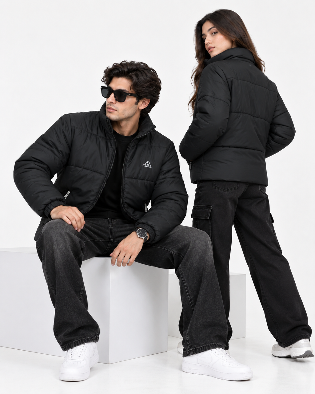 Adi Black Puffer Jacket – Unisex Quilted Full-Zip Winter Jacket