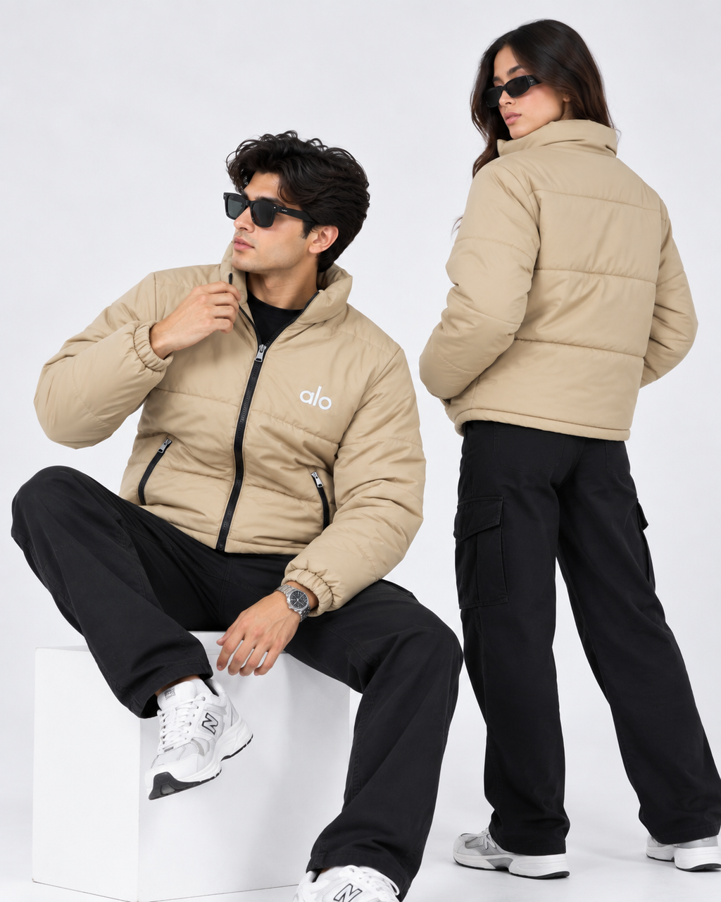 AL0 Beige Puffer Jacket – Unisex Quilted Full-Zip Winter Jacket