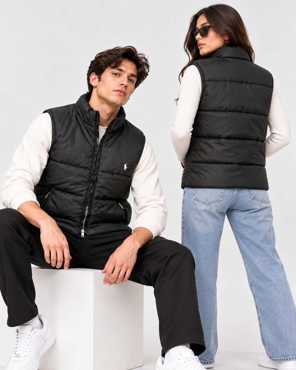 RL Black Sleeveless Puffer Vest – Unisex Full-Zip Quilted Vest