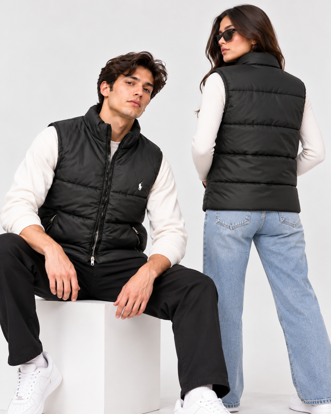 RL Black Sleeveless Puffer Vest – Unisex Full-Zip Quilted Vest
