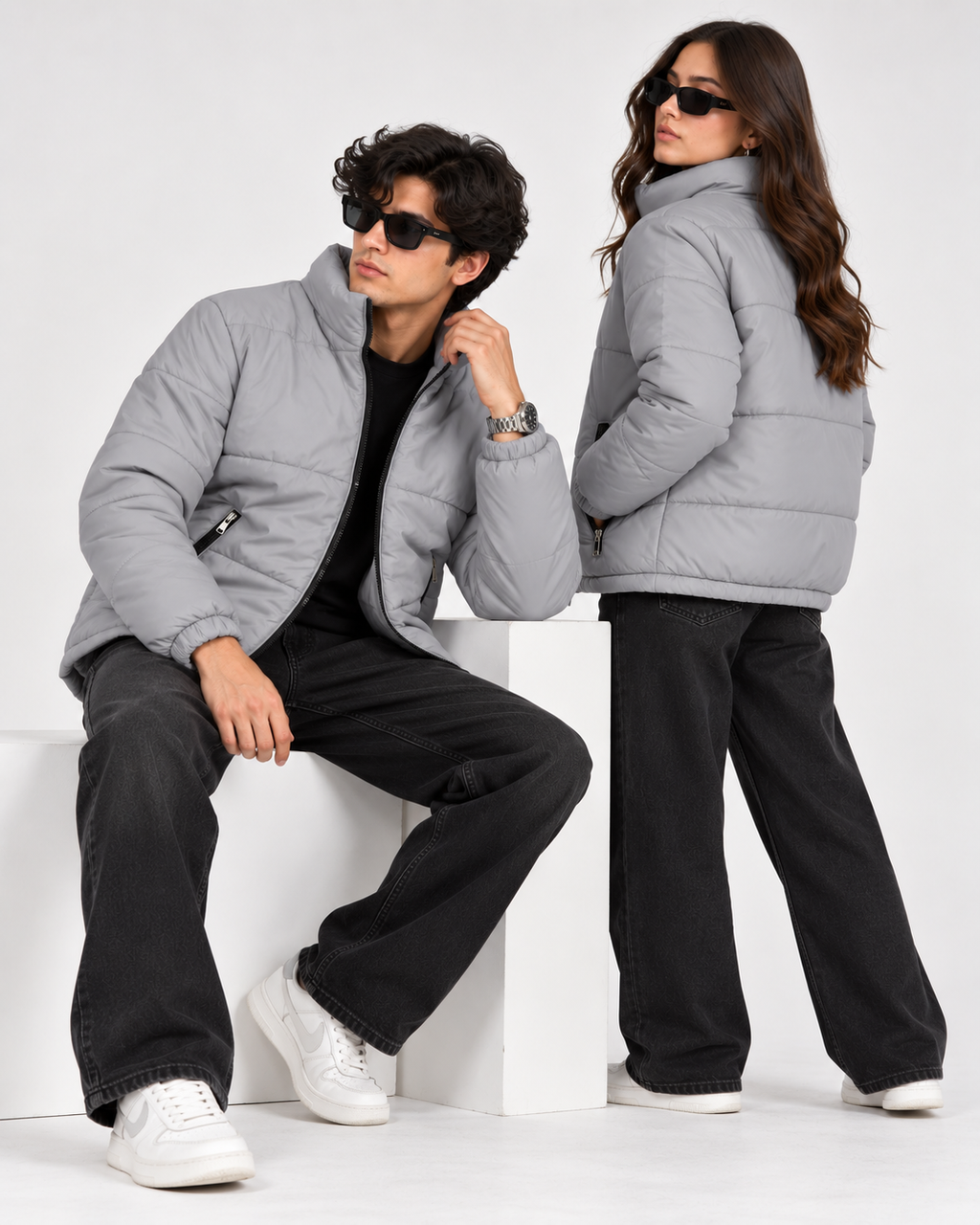 ZR Quilted Grey Puffer Jacket – Unisex Full-Zip Winter Jacket