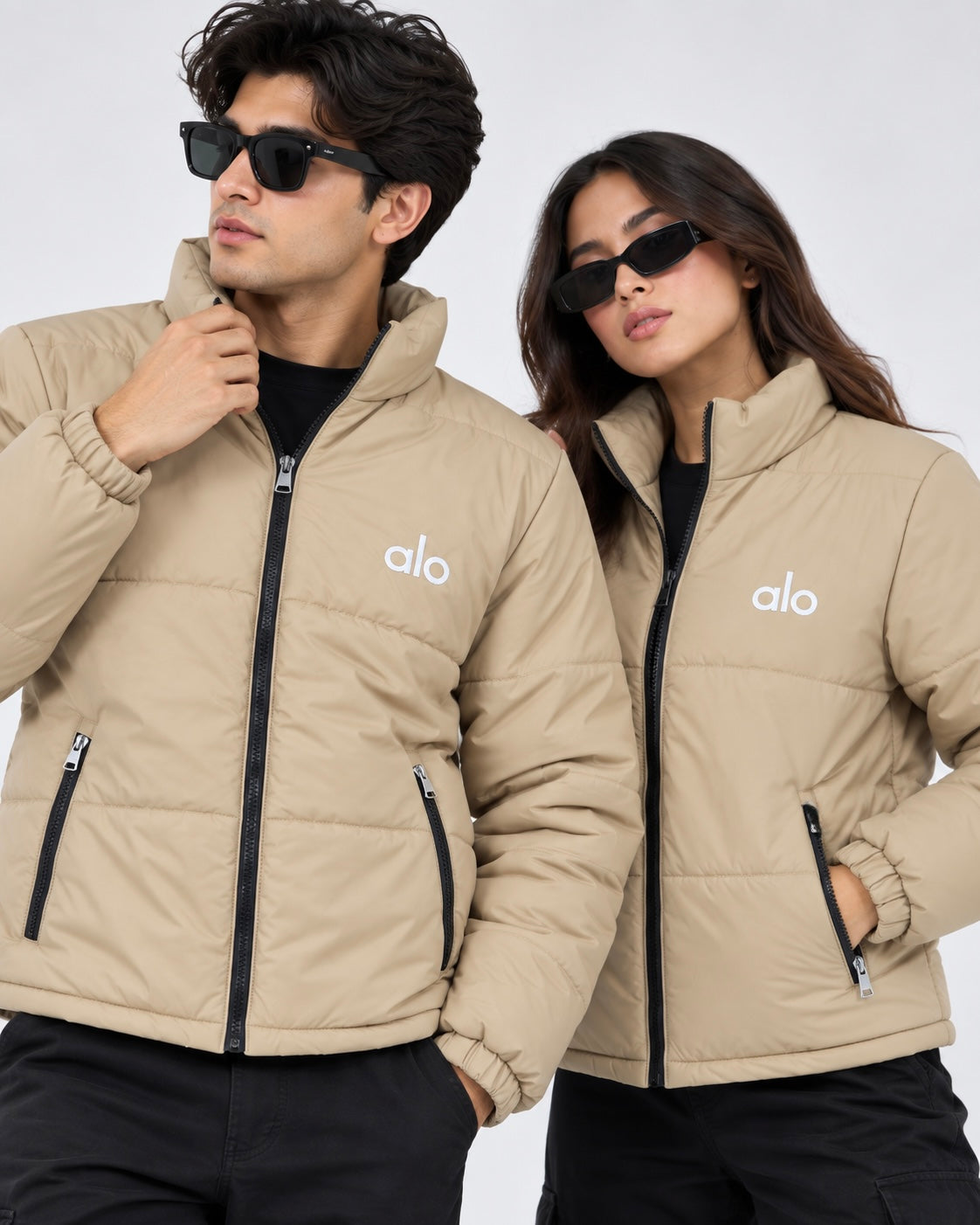 AL0 Beige Puffer Jacket – Unisex Quilted Full-Zip Winter Jacket