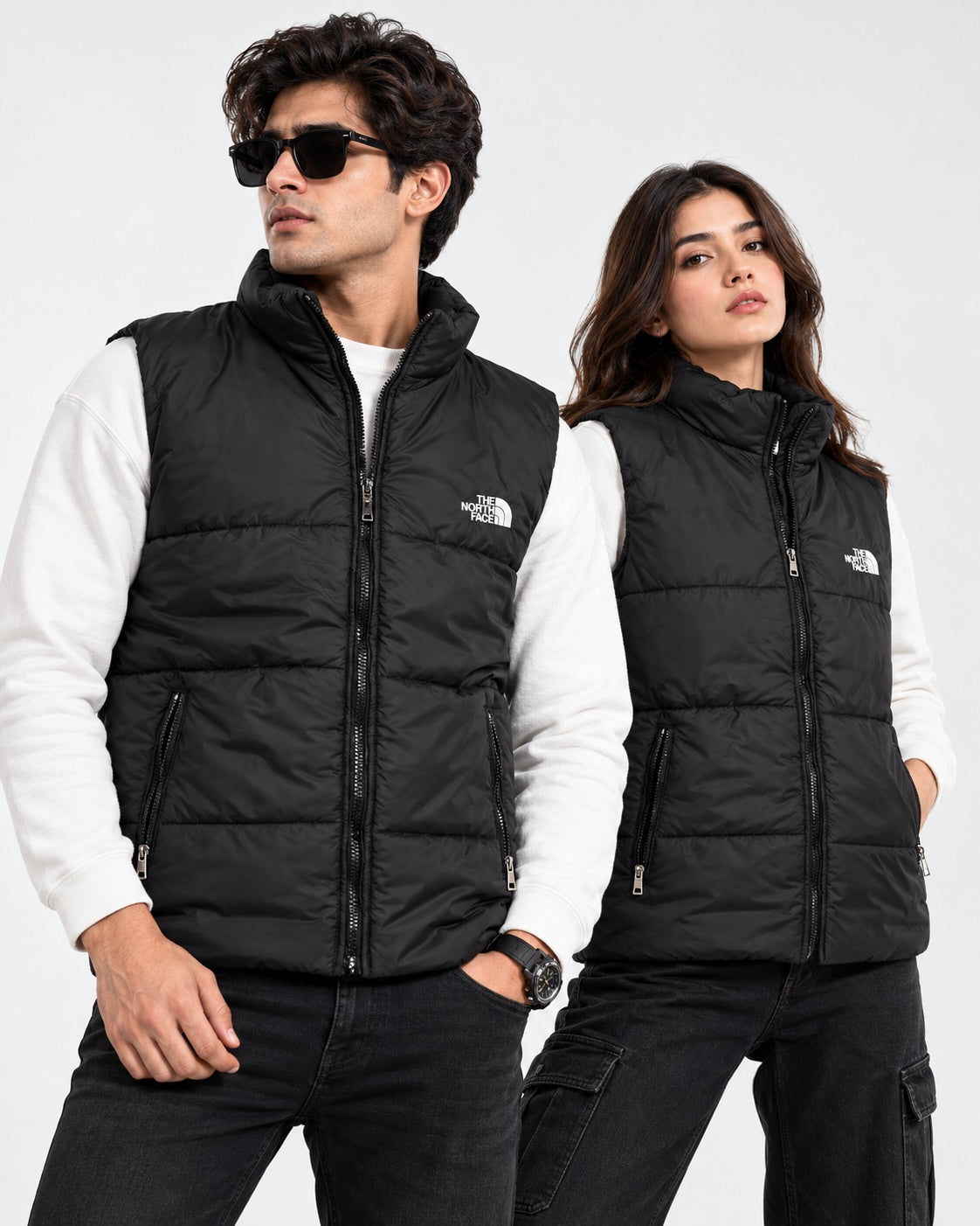 NF Black Sleeveless Puffer Vest – Unisex Full-Zip Winter Vest