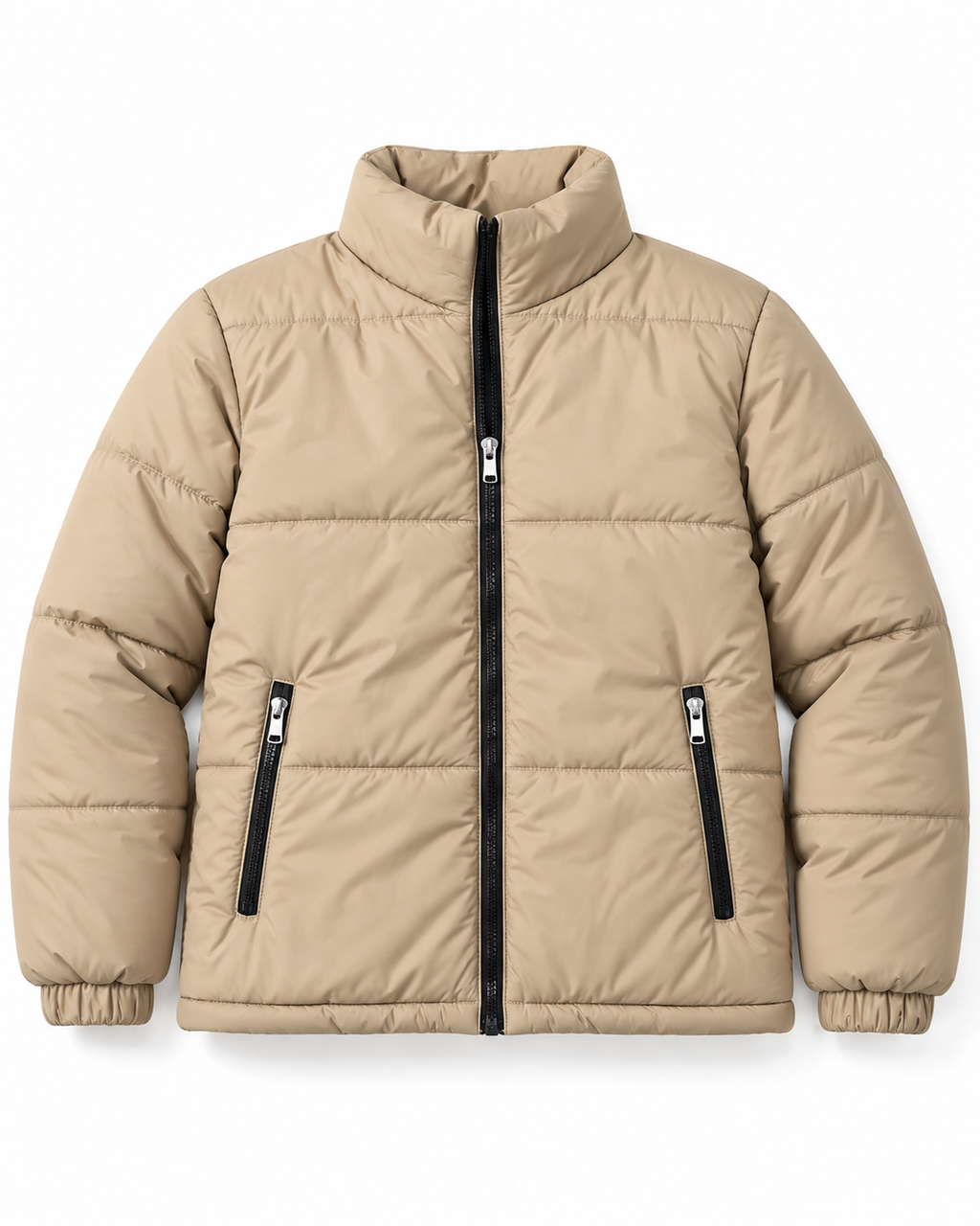 ZR Quilted Beige Puffer Jacket – Unisex Full-Zip Winter Jacket