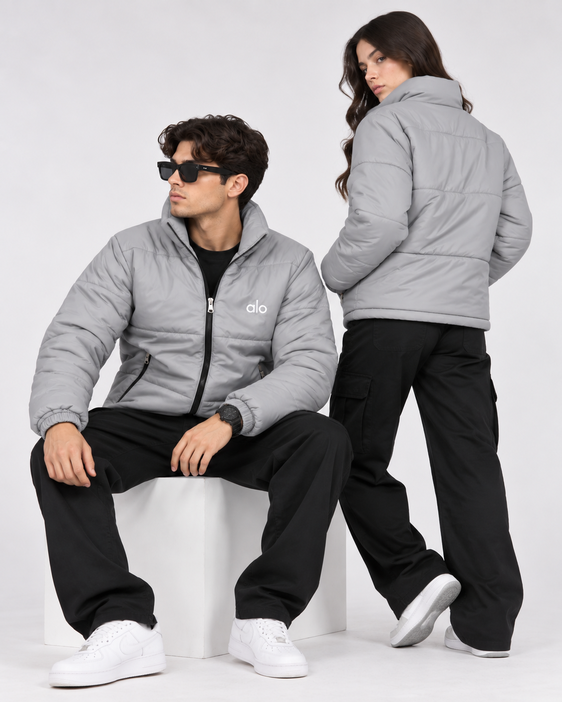 AL0 Grey Puffer Jacket – Unisex Quilted Full-Zip Winter Jacket