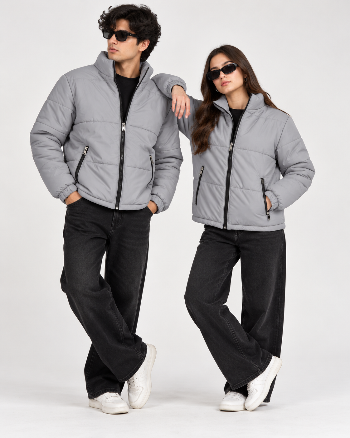 ZR Quilted Grey Puffer Jacket – Unisex Full-Zip Winter Jacket