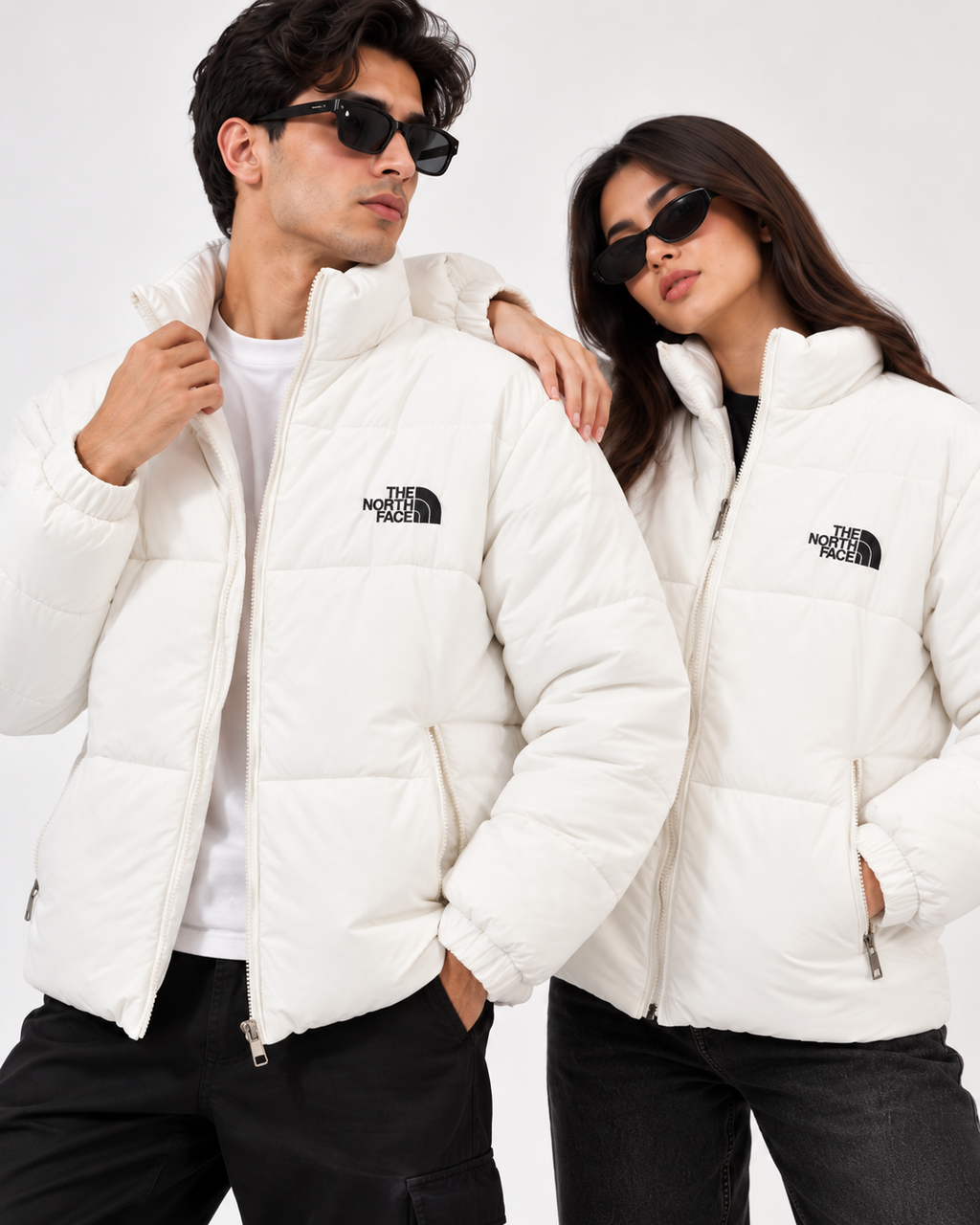 NF White Puffer Jacket – Unisex Full-Zip Winter Jacket