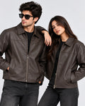 ZR Panel Brown Leather Jacket – Unisex Zip-Up Leather Jacket