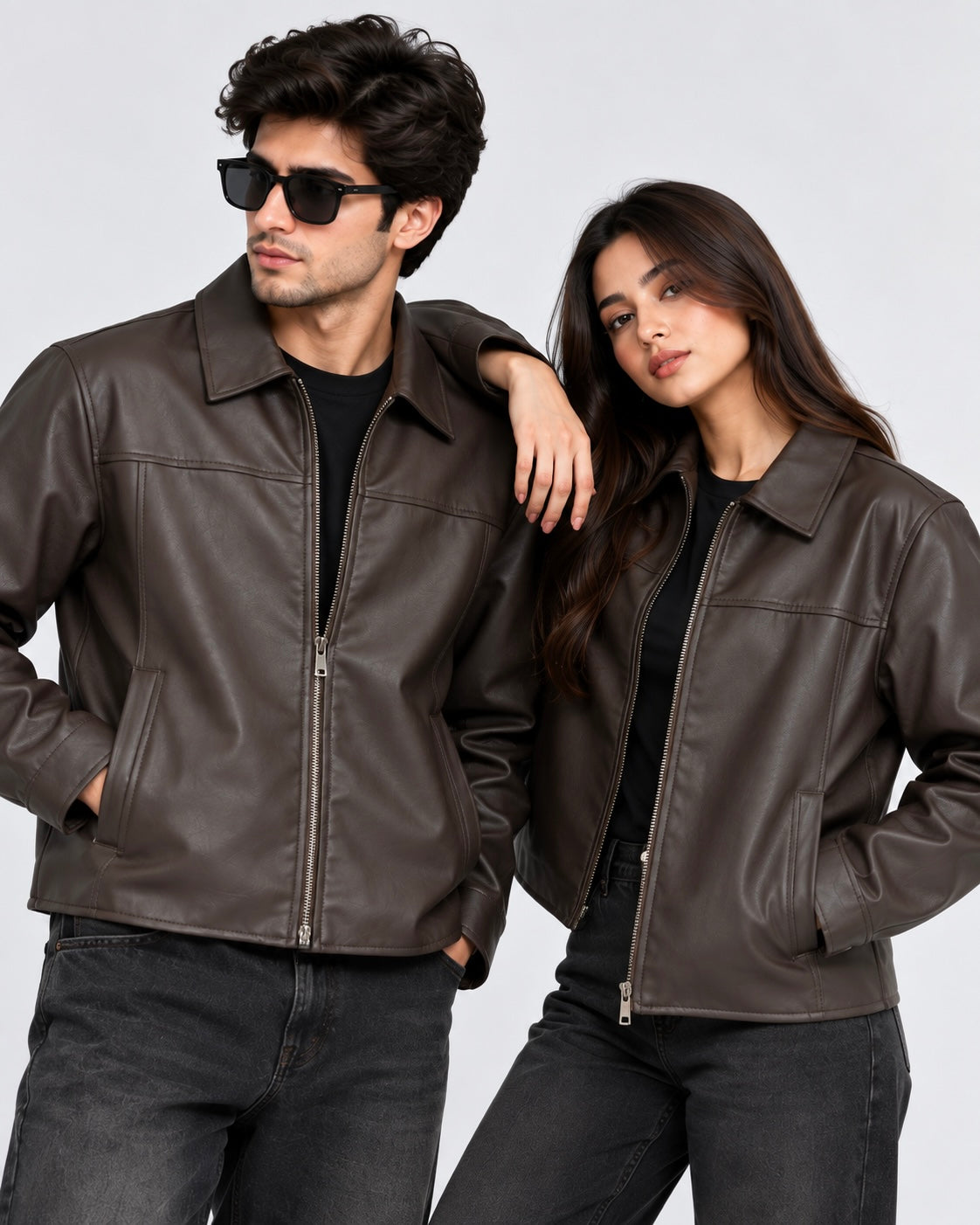 ZR Panel Brown Leather Jacket – Unisex Zip-Up Leather Jacket