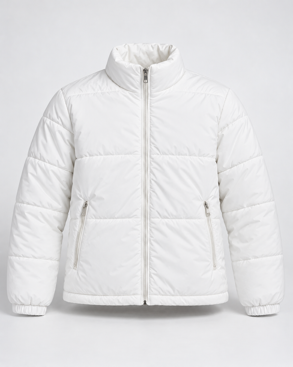 ZR Quilted White Puffer Jacket – Unisex Full-Zip Winter Jacket
