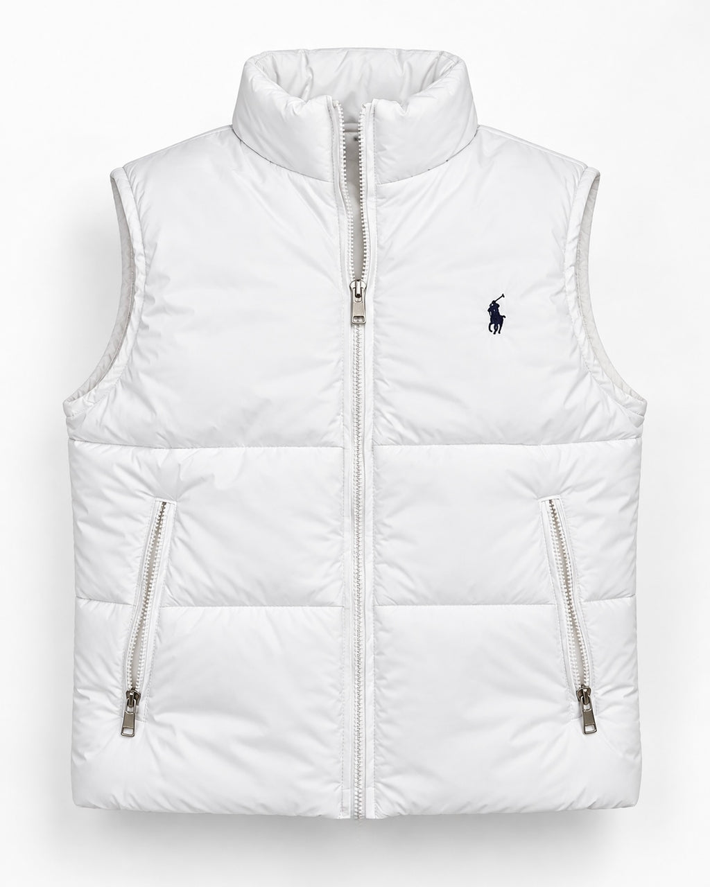 RL White Sleeveless Puffer Vest – Unisex Full-Zip Quilted Vest