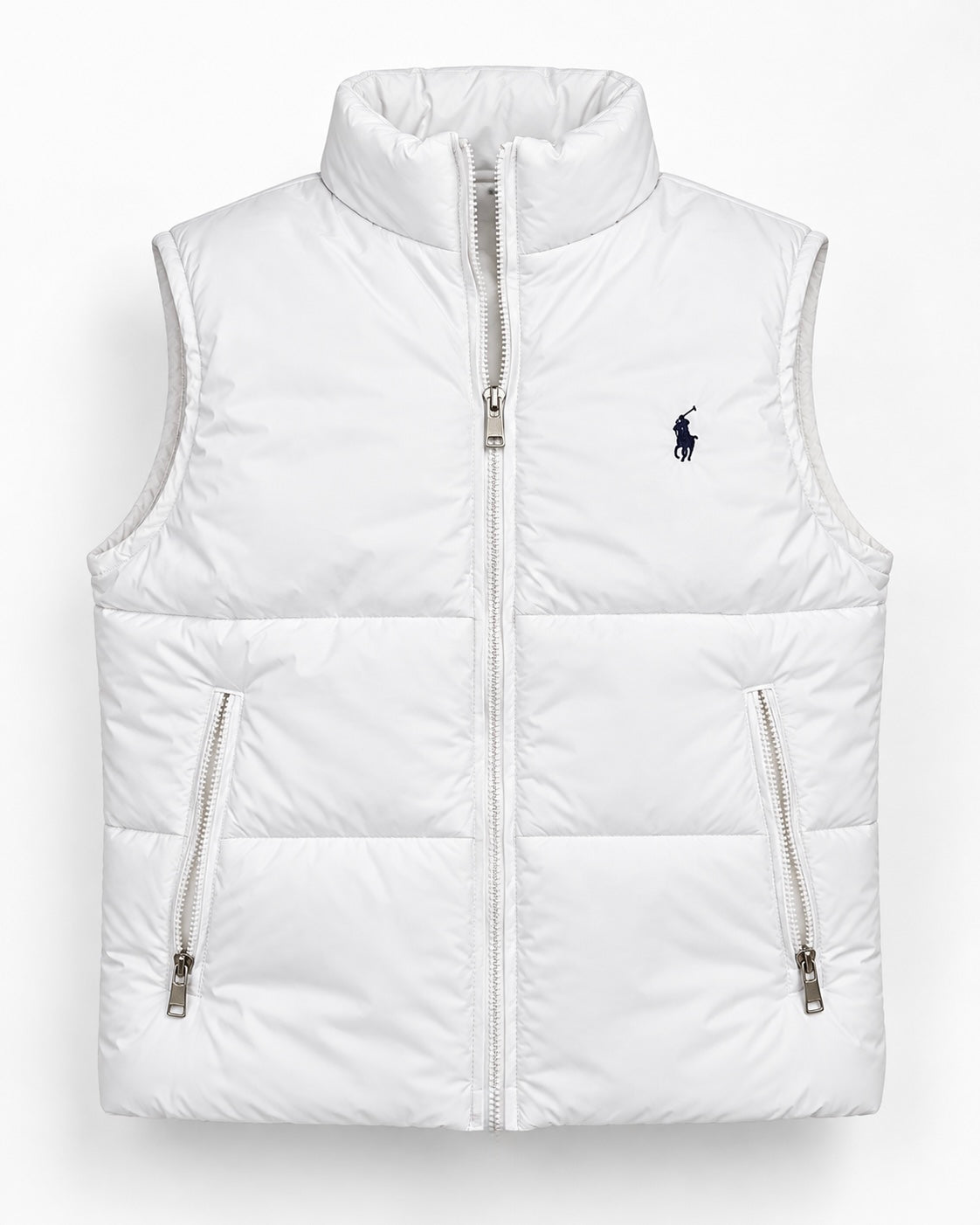 RL White Sleeveless Puffer Vest – Unisex Full-Zip Quilted Vest
