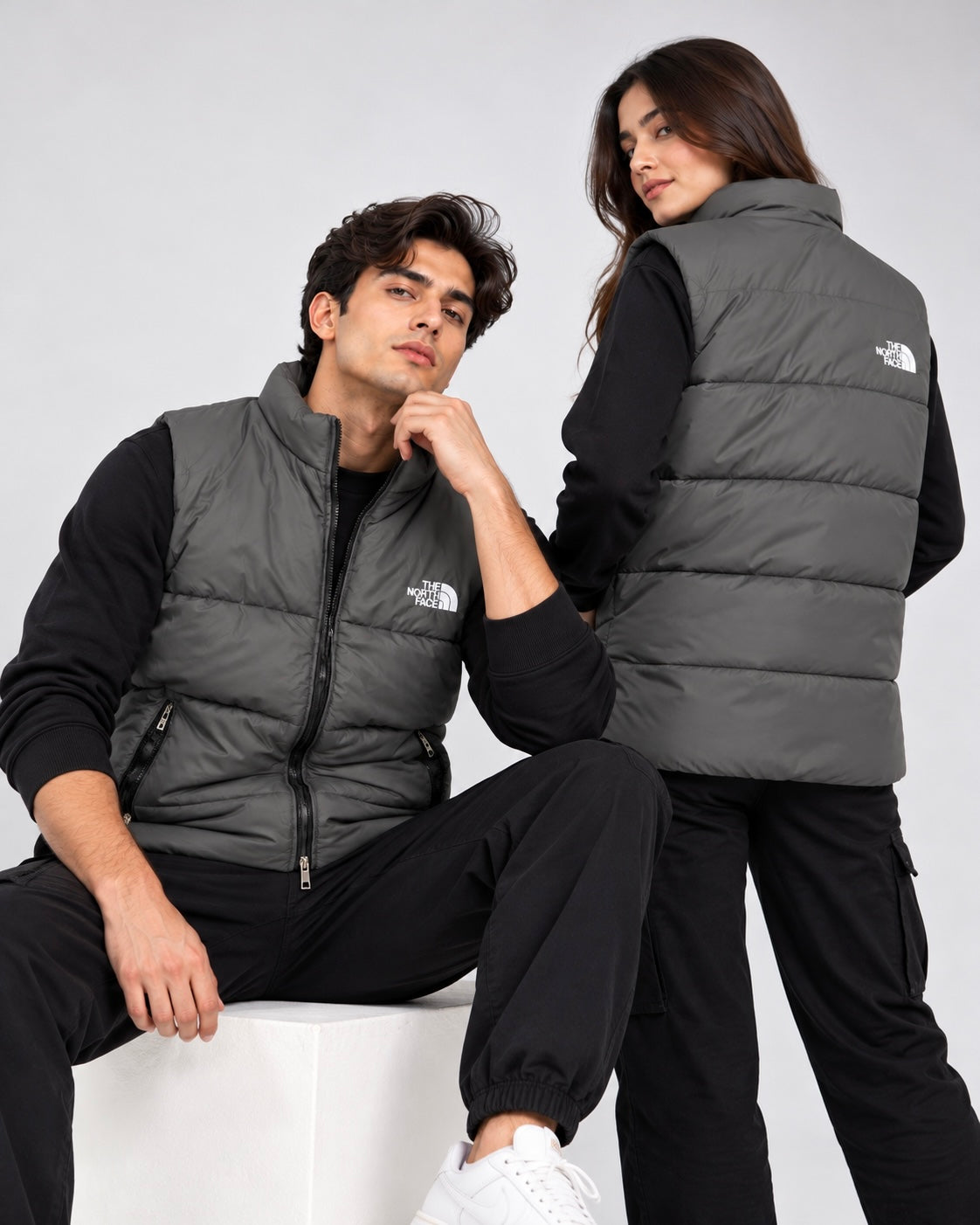 NF Charcoal Grey Sleeveless Puffer Vest – Unisex Full-Zip Winter Vest