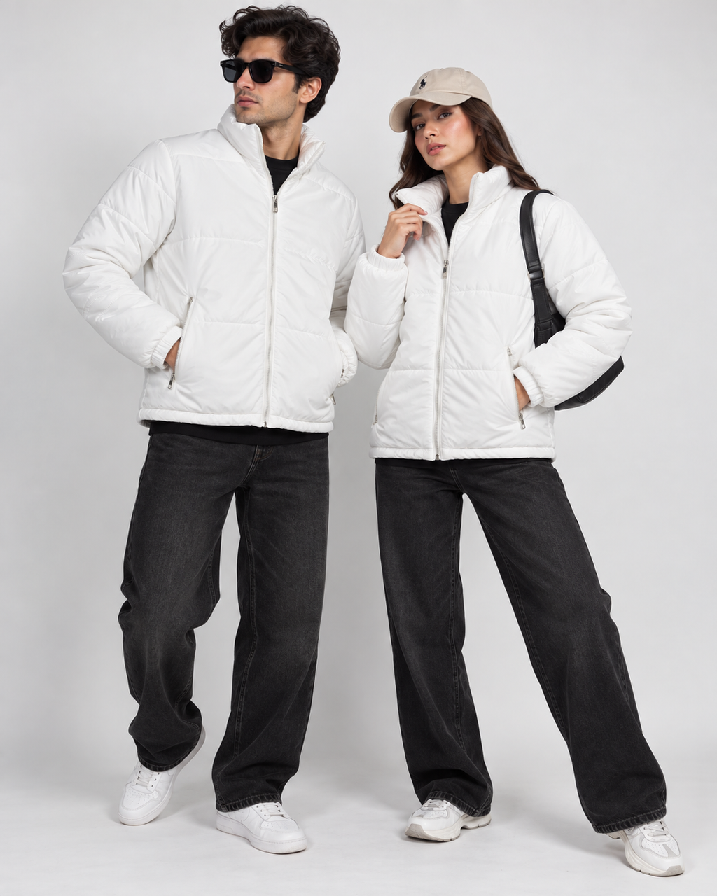 ZR Quilted White Puffer Jacket – Unisex Full-Zip Winter Jacket