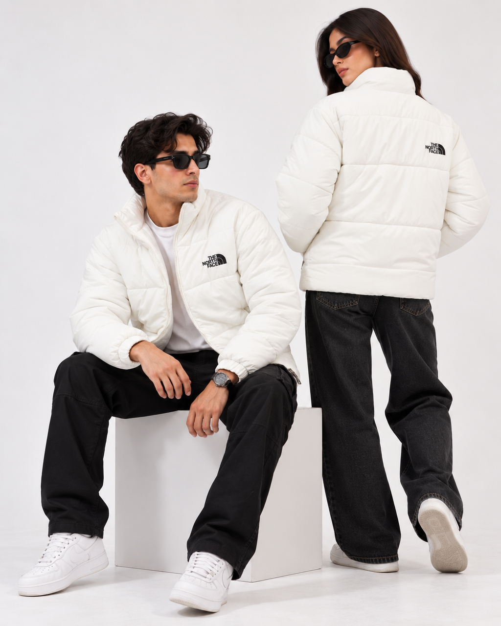NF White Puffer Jacket – Unisex Full-Zip Winter Jacket