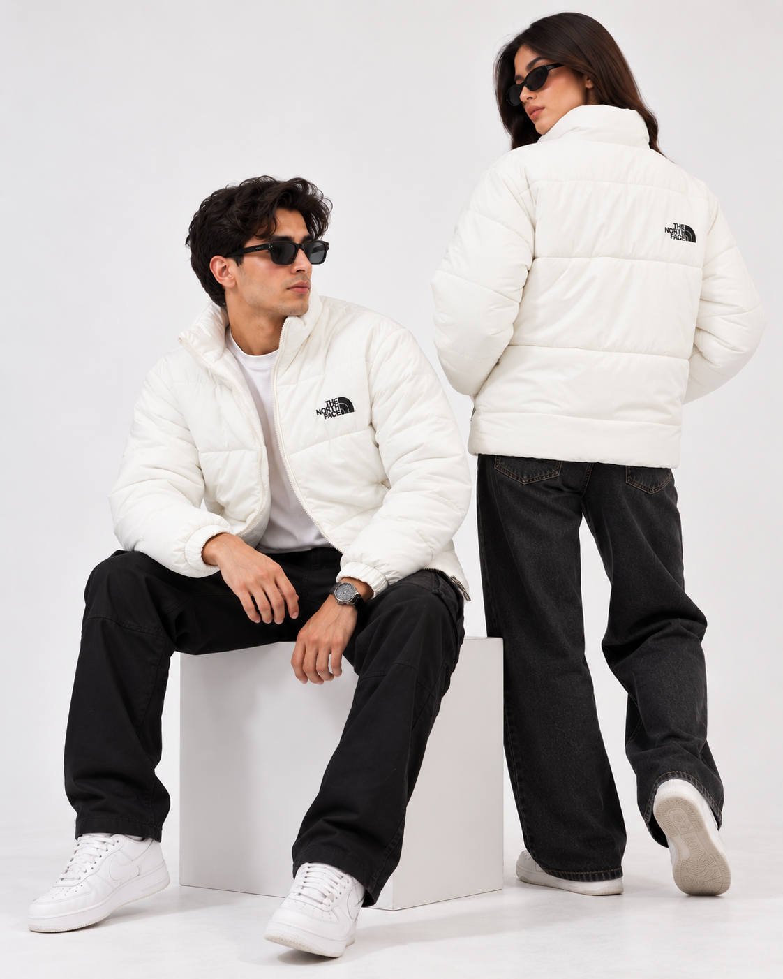 NF White Puffer Jacket – Unisex Full-Zip Winter Jacket