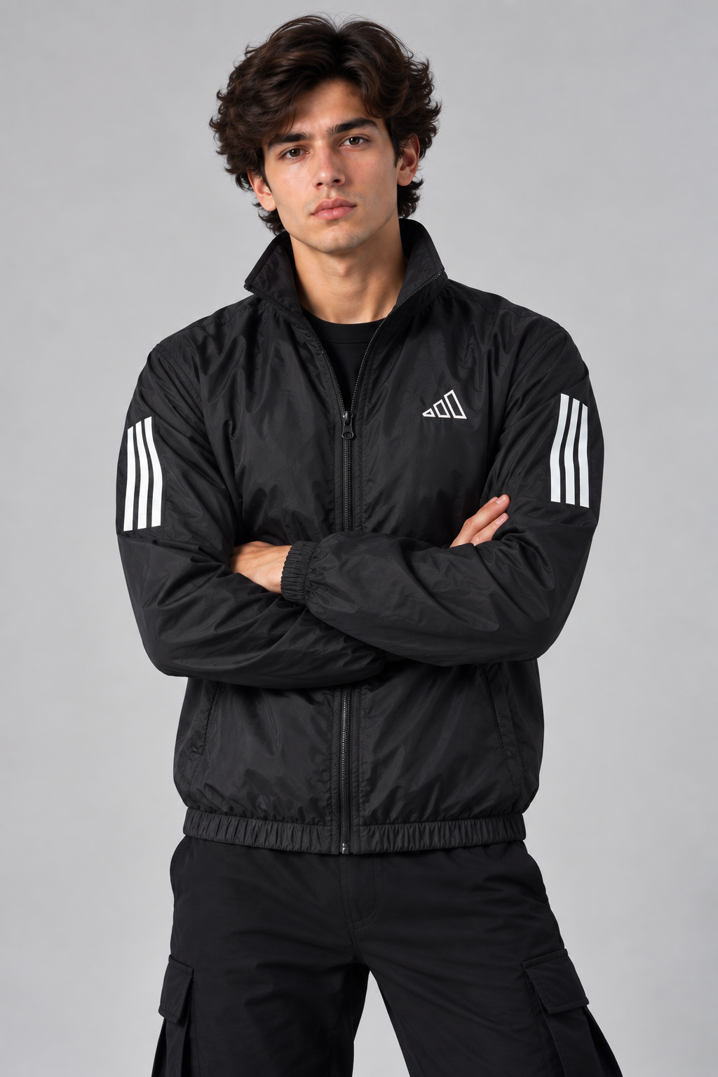 Adi Classic 3-Stripe Black Windbreaker Jacket | Lightweight Full-Zip Sportswear