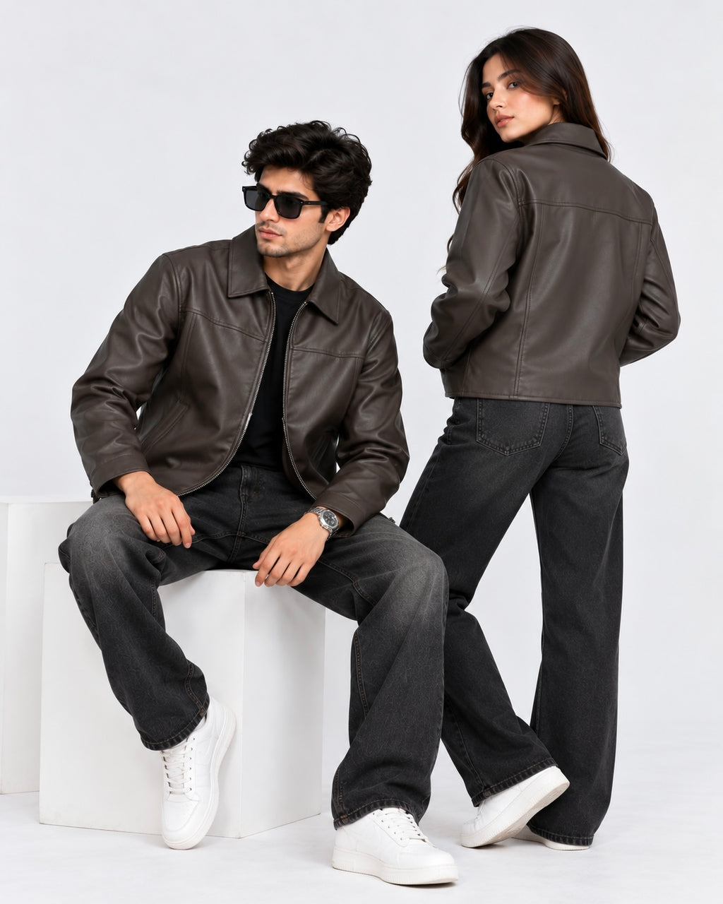 ZR Panel Brown Leather Jacket – Unisex Zip-Up Leather Jacket