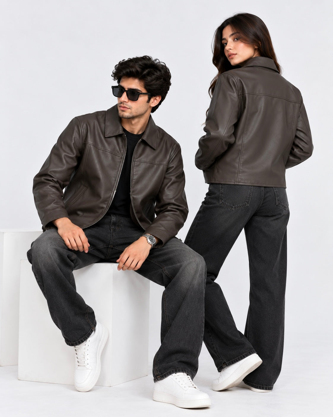 ZR Panel Brown Leather Jacket – Unisex Zip-Up Leather Jacket