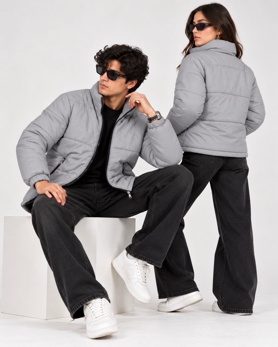 ZR Quilted Grey Puffer Jacket – Unisex Full-Zip Winter Jacket