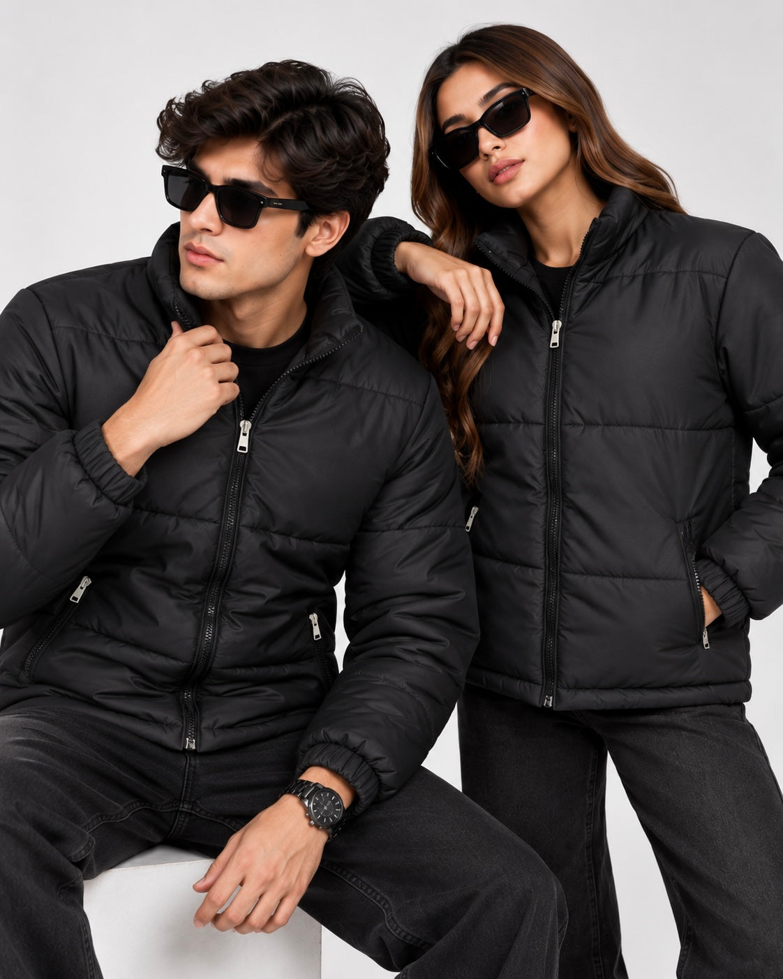 ZR Quilted Black Puffer Jacket – Unisex Full-Zip Winter Jacket