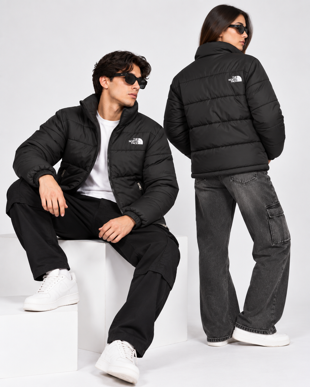 NF Black Puffer Jacket – Unisex Full-Zip Winter Jacket
