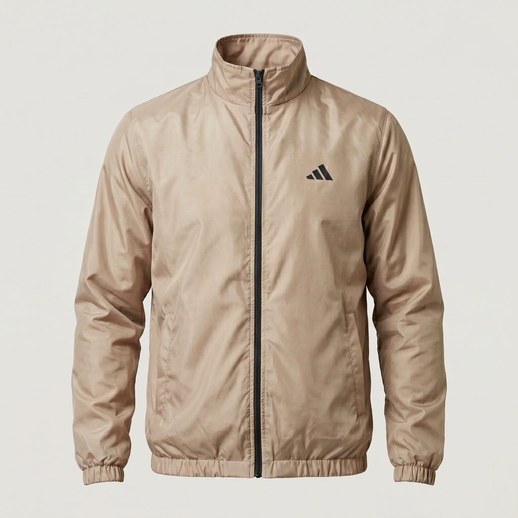 Adi Minimal Back-Stripe Beige Lightweight Windbreaker Jacket – Full-Zip Casual Sports Jacket