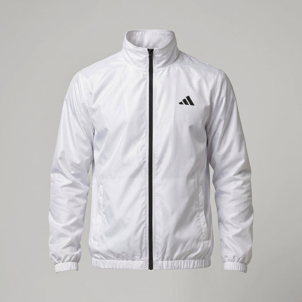 Adi Minimal Back-Stripe White Lightweight Windbreaker Jacket – Full-Zip Sports Jacket