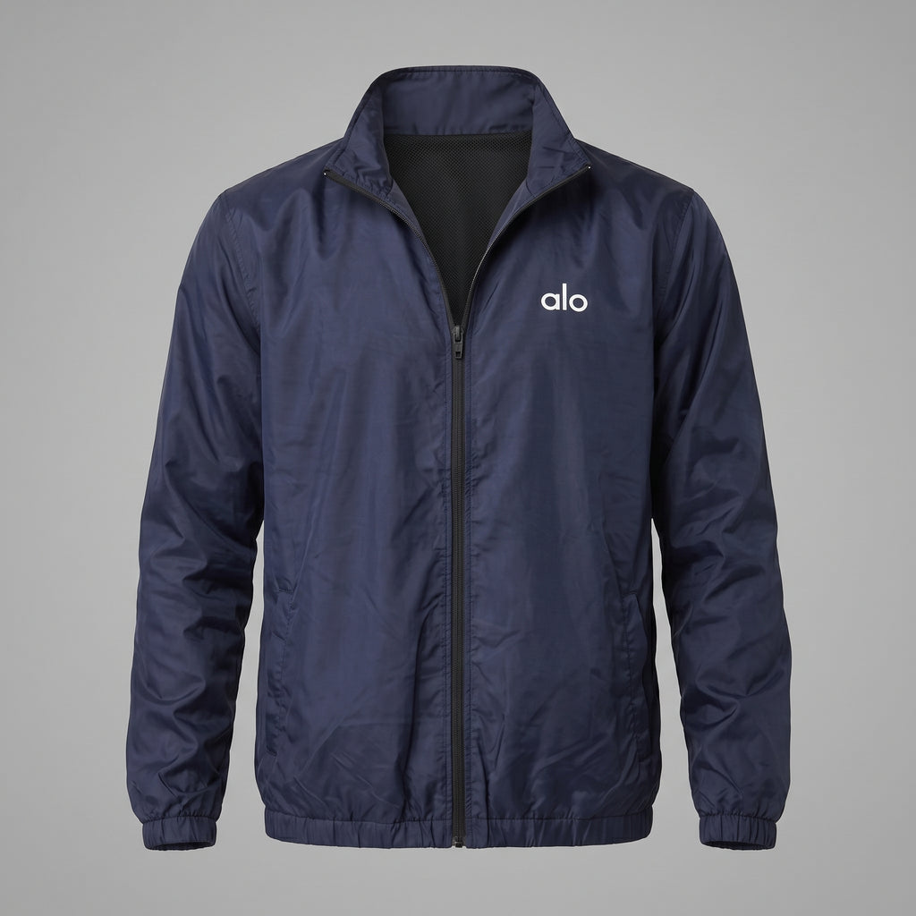 AL0 Navy Blue Windbreaker Jacket – Lightweight Full-Zip Sports Jacket