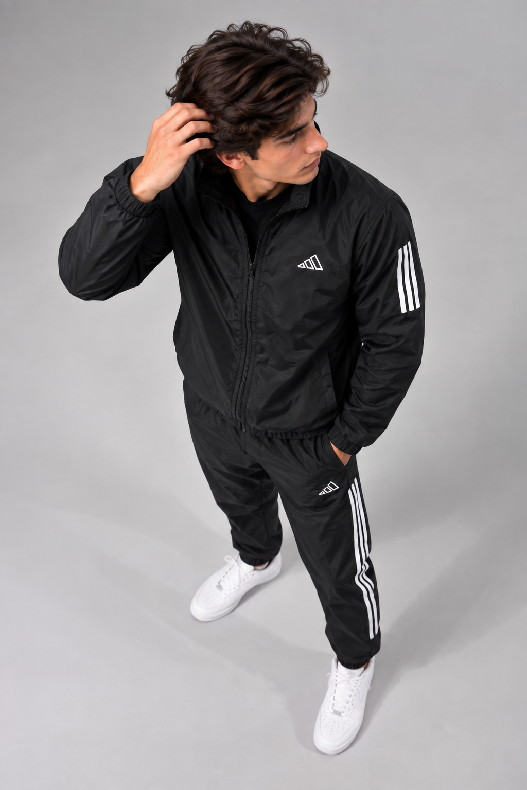 Adi Classic 3-Stripe Black Windbreaker Jacket | Lightweight Full-Zip Sportswear