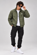 Adi Minimal Back-Stripe Olive Green Windbreaker Jacket – Lightweight Full-Zip Sports Jacket