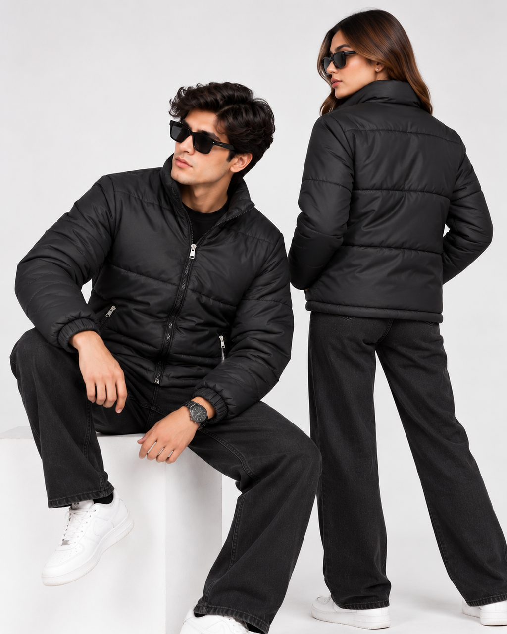 ZR Quilted Black Puffer Jacket – Unisex Full-Zip Winter Jacket