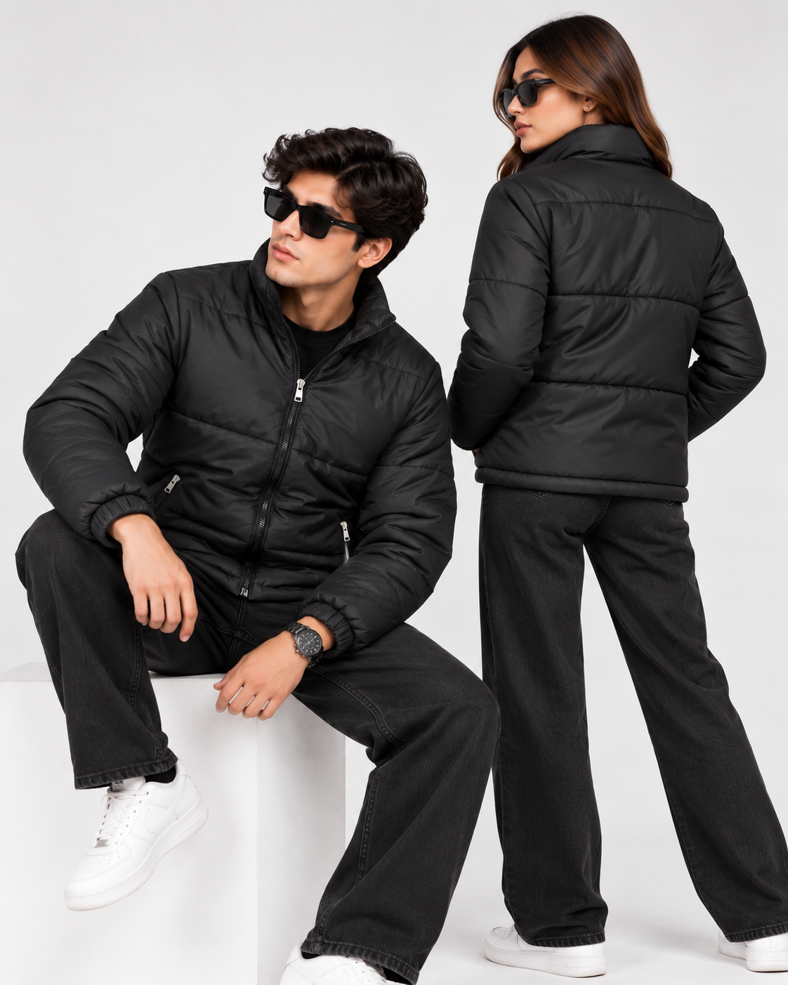 ZR Quilted Black Puffer Jacket – Unisex Full-Zip Winter Jacket