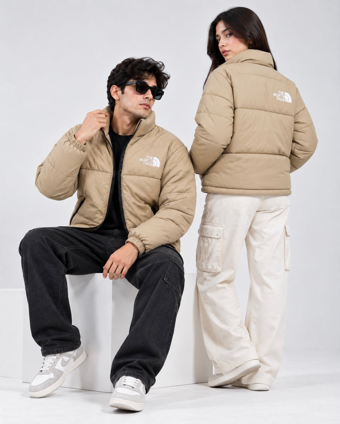 NF Beige Puffer Jacket – Unisex Full-Zip Winter Jacket